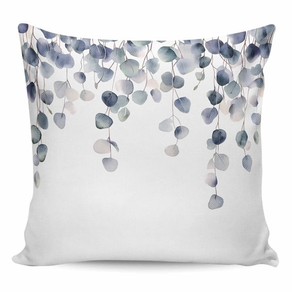 Throw Pillow Covers 24x24 Inch, Watercolor Leaves Decorative Pillow Cases for Couch Sofa Bed, Simple Rustic Spring Botanical Vines Cotton Linen Square Home Decor Pillowcases with Hidden Zipper