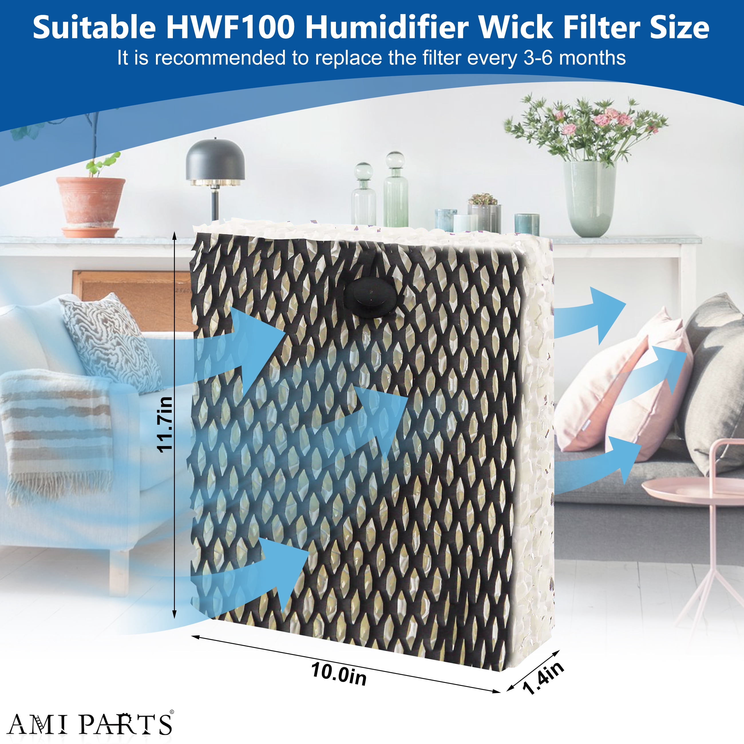 YNXGR HWF100 Humidifier Filters Replacement Wick Filter for Holmes E HWF100-UC3 HWF100CS 6 Packs