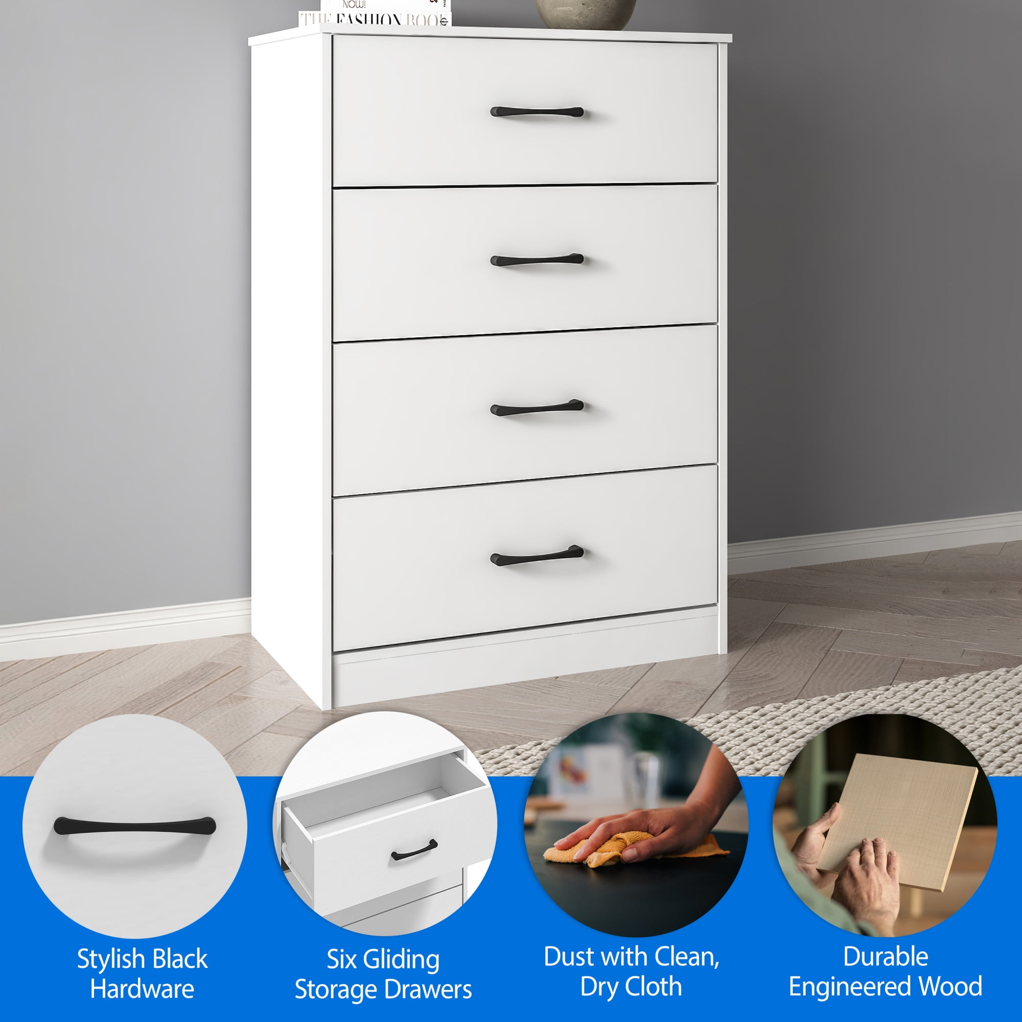 Mainstays Ardent 4 Drawer Dresser, White