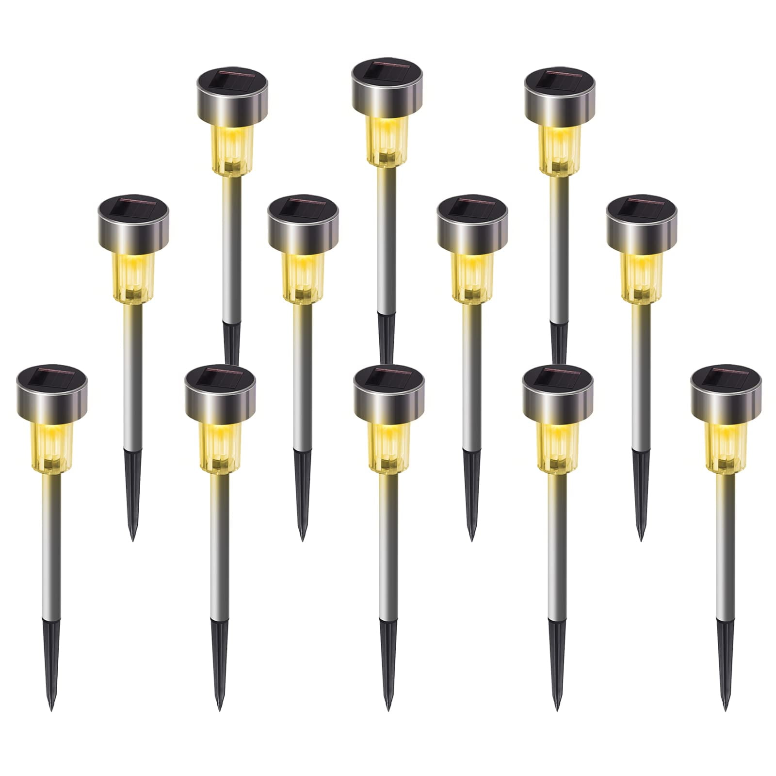 Solar Lights Outdoor, Stainless Steel Waterproof Outdoor Lights 12Pack, LED Landscape Lighting
