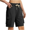 thumbnail image 2 of Xysaqa Bermuda Shorts for Women Knee Length Casual Cargo Shorts with Multi Pockets Comfortable Drawstring Elastic High Waisted Shorts S-2XL, 2 of 9