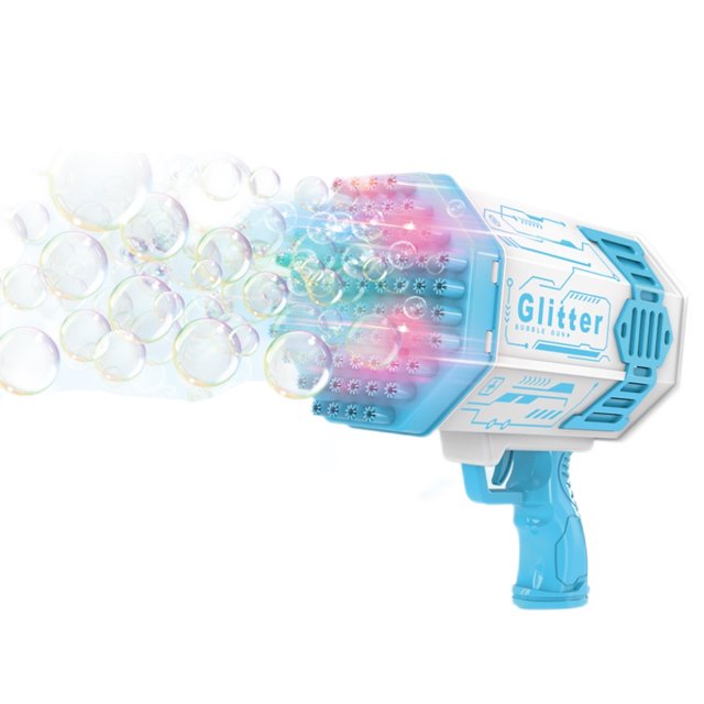 Soplador de burbujas 79 agujeros Juguete eléctrico de disparo de burbujas con luz LED Máquina automática de burbujas Favores de fiesta Juguete al aire libre Regalo de cumpleaños para niños