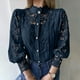 thumbnail image 2 of Talla grande Tops de tallas grandes,Camisa de encaje para mujer, elegante blusa de cuello redondo, manga larga abotonada, mezcla de poliéster, ropa informal, sopatenor, 2 of 9