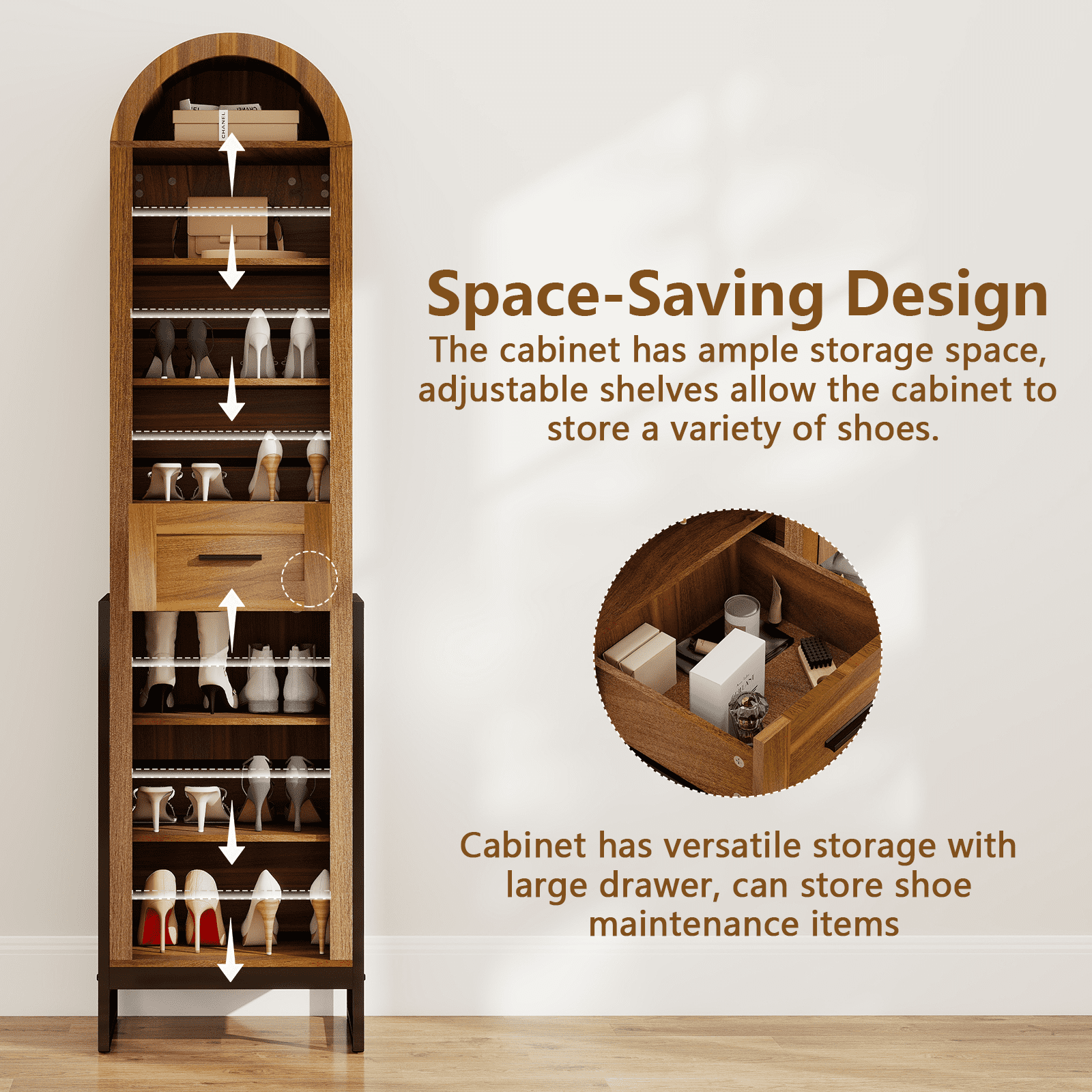 ELECWISH Shoe Storage Cabinet with Adjustable Shelves, 7 Tier Shoe Rack with Large Drawer, Tall Freestanding Shoe Organizer Cabinet for Entryway Hallway Living Room