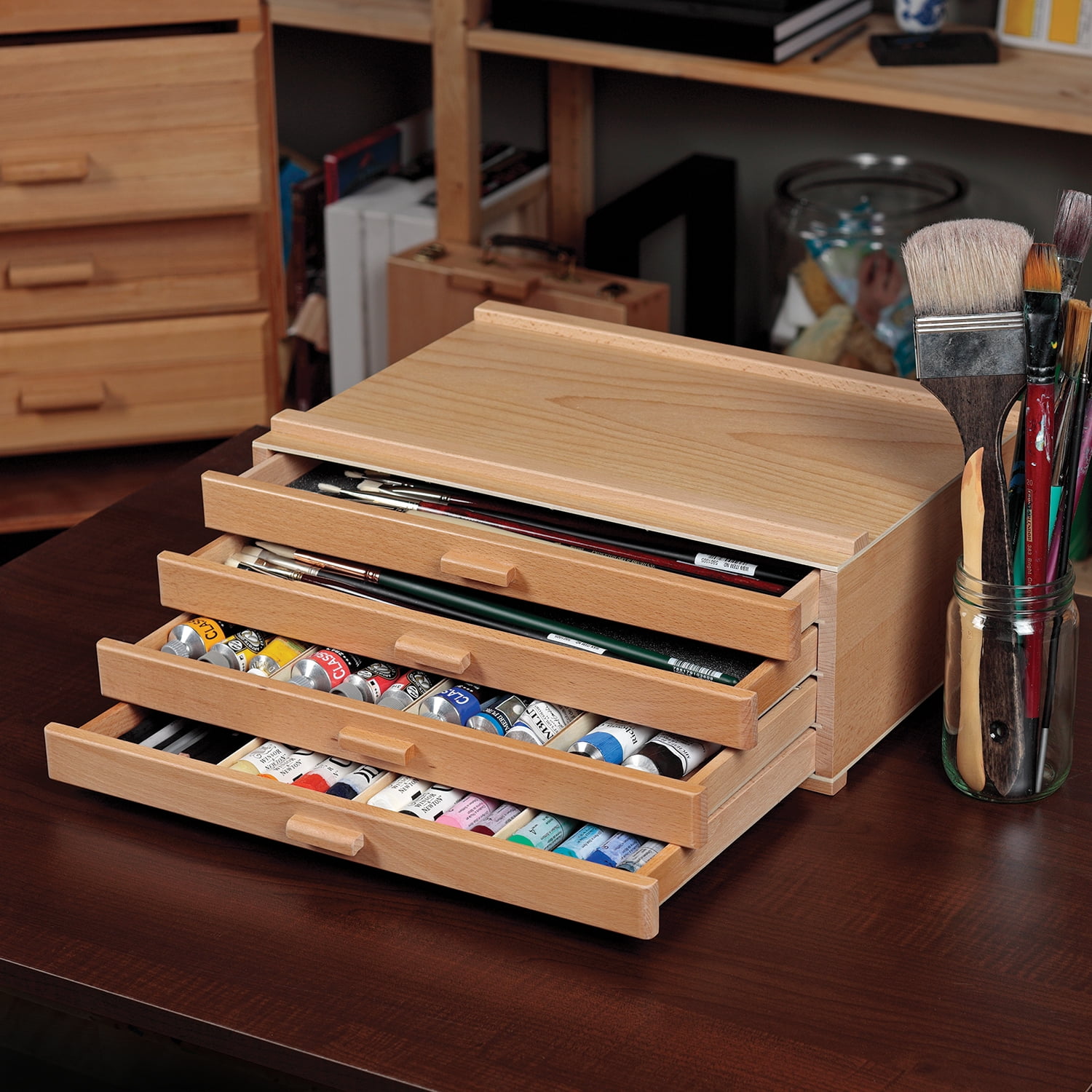 HG Art Concepts Artists Storage Chests - Premium Studio Organizer for Paint Tubes, Brushes, Pencils, Markers & More - 4 Drawer