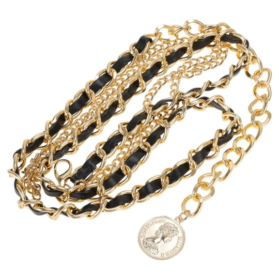 Unique Bargains 1 Pc Waist Chain Fashion Adjustable Waist Cord for Women Black Gold Tone