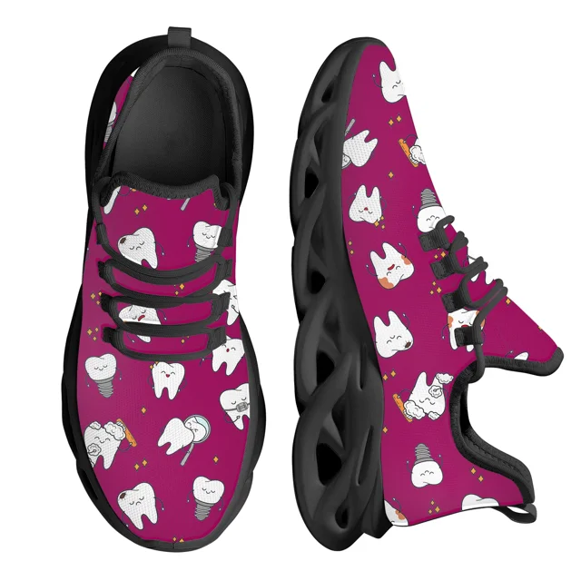 Zapatillas de deporte de malla con dibujos de dientes bonitos, cómodas, con plataforma y amortiguación de aire, para mujer, ligeras y a prueba de golpes, para correr, tenis