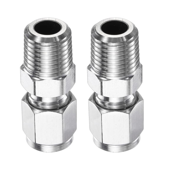 Uxcell 2pcs Compression Fitting 6mm OD x 1/4" NPT Male Stainless Steel Coupler Adapter