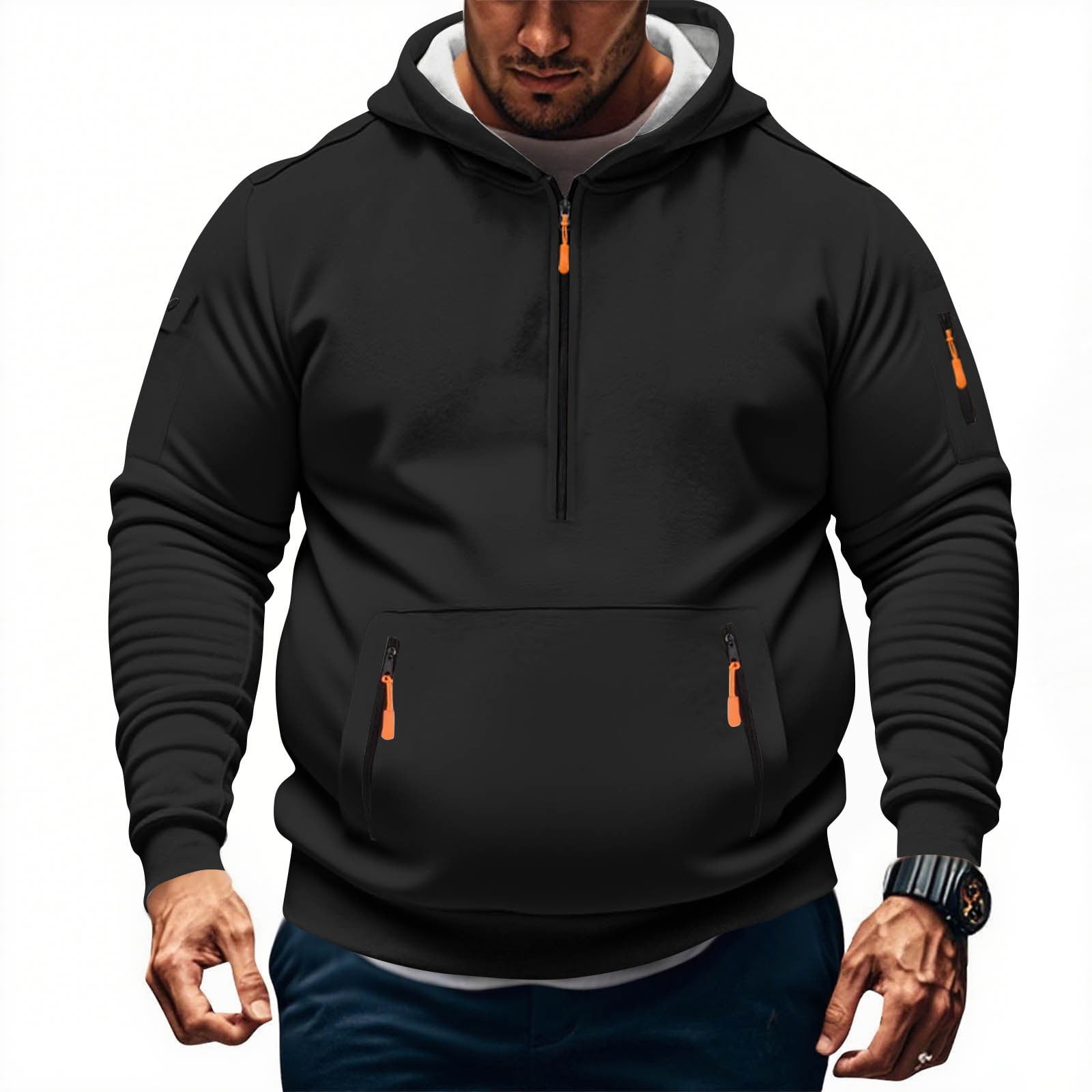LNWUY (S-5XL) Hoodies for Men Plus Size Big and Tall Sweatshirts Quarter Zip Hoodie Pullover Fleece Oversized Hooded Sweatshirt Black XXXXL