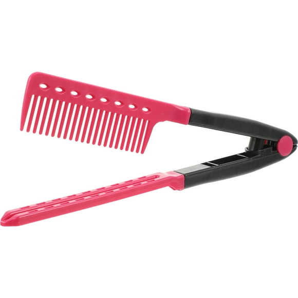 Peine de peinado novedoso con clip en forma de V para estilizar el cabello, peine de peluquería casero, alisador de cabello (negro + rosa)
