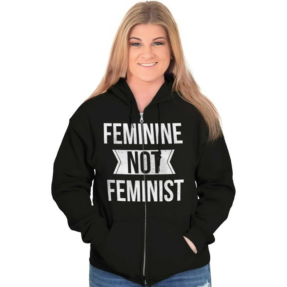 Feminine Not Feminist Conservative Womens Plus Size Graphic Zipper Hoodie Brisco Brands 2X
