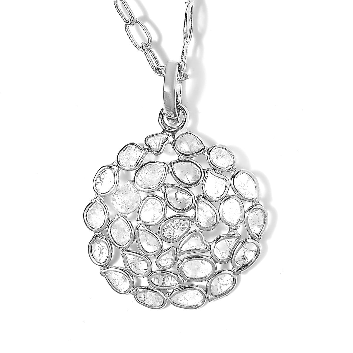 White Diamond Chain Pendant Necklace for Women GP 925 Sterling Silver Blue Sapphire