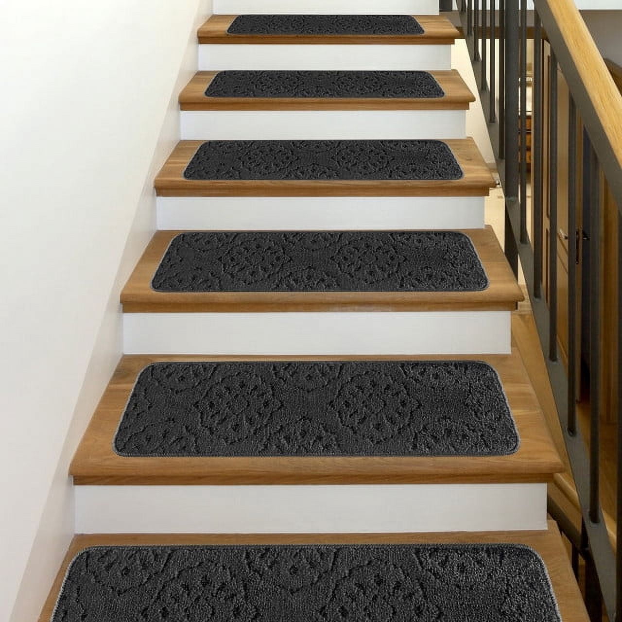 SussexHome Carpet Stair Treads for Wooden Steps - Indoor Staircase Step Treads with Thick Carpet & Pattern Design - Self Adhesive Safety Treads to Prevent Slipping - Pet & Kid-Friendly - 15-Pack