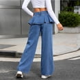 thumbnail image 7 of Women's High Waist Jeans Seam Detail Loose Wide Leg Denim Pants with Ruffled Pockets Vintage Washed Y2K Casual Streetwear Jean Trousers Blue, 7 of 7