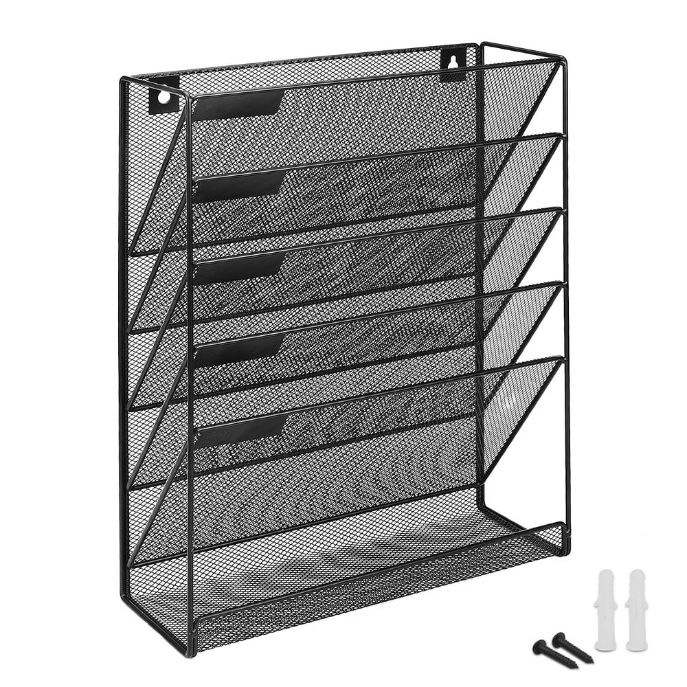 Wall Mount Magazine Rack Metal Mesh Hanging Newspaper Holder Basket