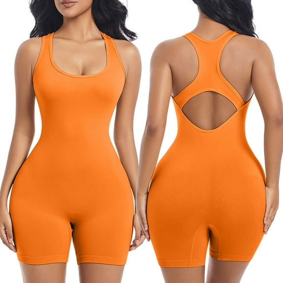 Viluyesy Womens Shaper Bodysuit, Tight Fit Tummy Control Seamless Support Butt Lifter Yoga Sport Shapewear Orange M