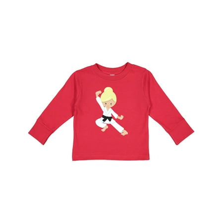 

Inktastic Cute Girl Blonde Hair Black Belt Karate Pose Gift Toddler Toddler Girl Long Sleeve T-Shirt