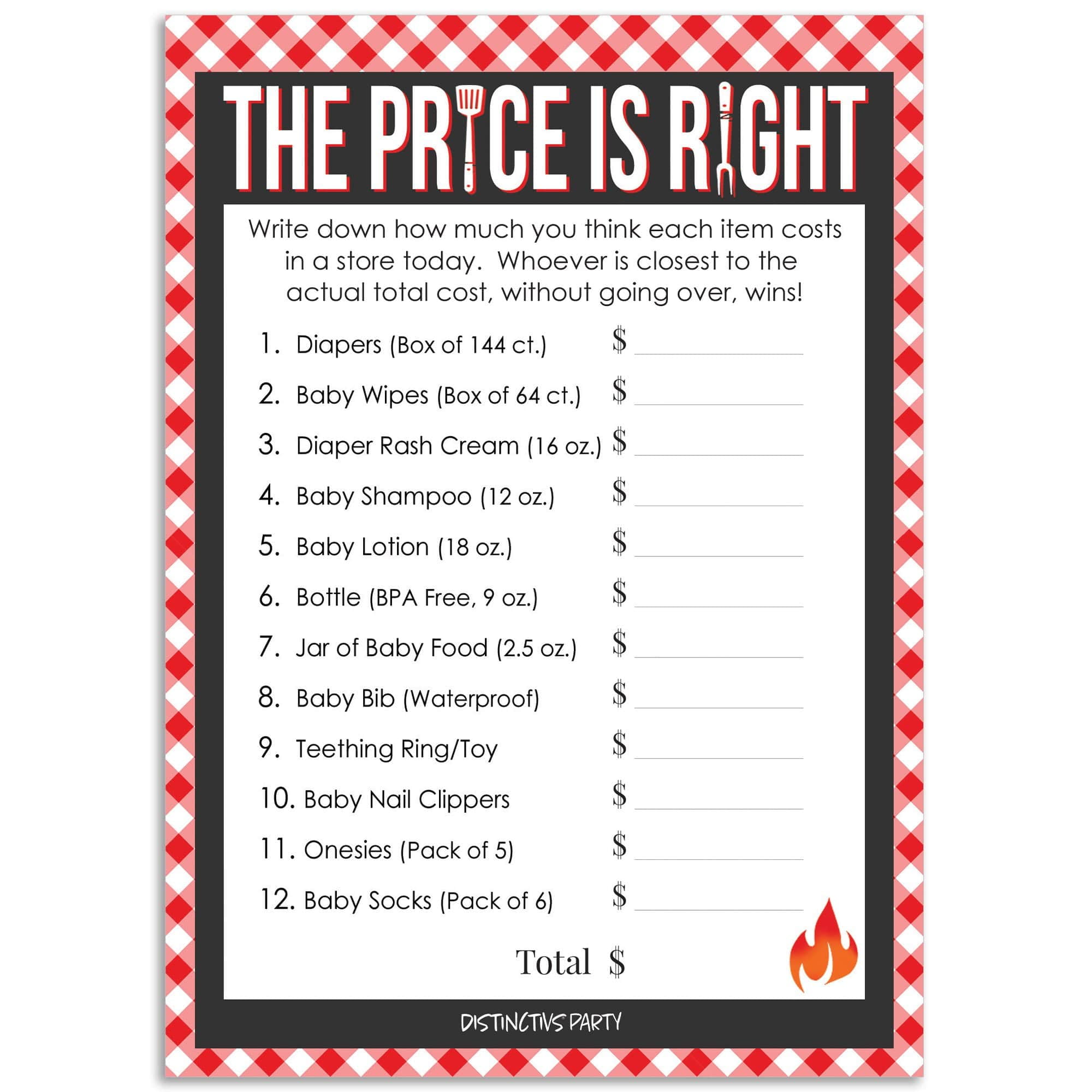 Red and Black Baby-Q BBQ Baby Shower Price is Right Game Cards - 20 count - Distinctivs