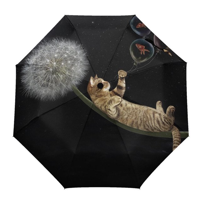 Pet Cat Creative Umbrella Rain Automatic Three Folding Windproof Parasol ShopWise Round