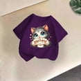 thumbnail image 2 of Girls Short Sleeve Breathable Summer T Shirt Cute Cat Print Kids Casual Tee Soft Fashion, 2 of 5