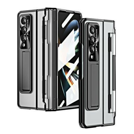 for Samsung Galaxy Z Fold 3 Case, [Full Cover Hinge Protection] Transparent Shockproof Protective Phone Case with Built-in Screen Protector & Magnetic Kickstand for Samsung Z Fold 3, Black