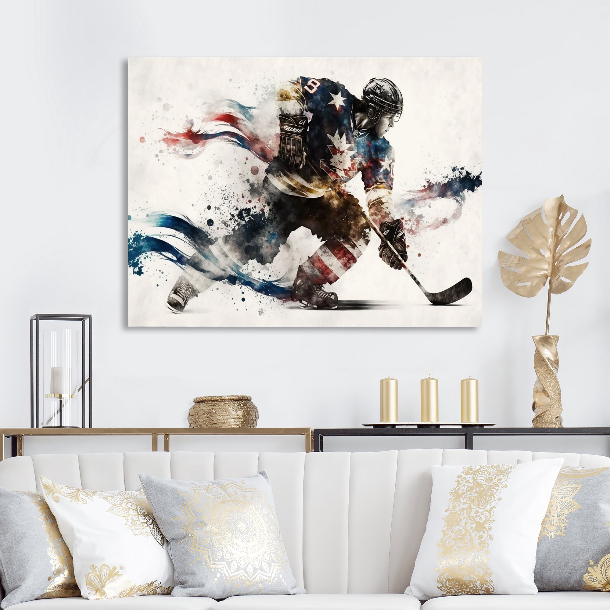 Designart Usa Hockey Player In Action VI Canvas Wall Art