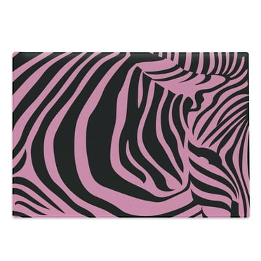 Pink Zebra Cutting Board, Vibrant Background Zebra Skin Avant Garde Tribal Punk Indie Wild, Decorative Tempered Glass Cutting and Serving Board, Large Size, Fuchsia Black, by Ambesonne