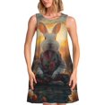 thumbnail image 1 of Bixox Robe Sans Manches à Imprimé Lapin Méditant pour Femmes avec Poches, Robe Décontractée Longueur Genou pour l'Été-TTG, 1 of 7