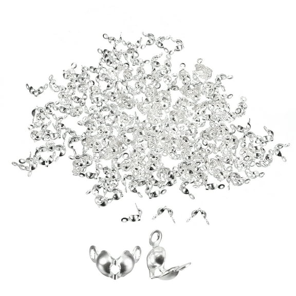 500Pcs Open Bead Tips Knot Covers for Jewelry Making DIY Crafts, Silver White