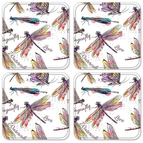 Vinyl Drink Coasters - Set of 4 - Dragonfly Love