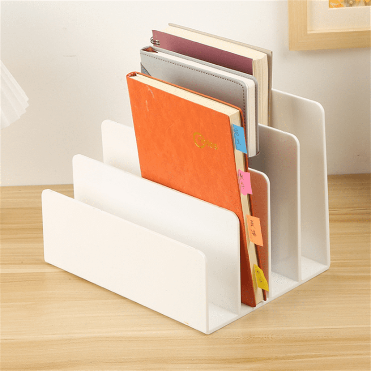 Desktop File Organizer, 4 Partition Desk Storage and Accessories Folder Sorter for Mail Stationery Electronics
