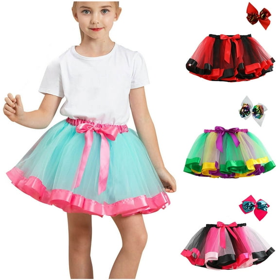 AKAFMK Baby Girl's Rainbows Tutu Skirt,Tulle Princess Ballet Dress,Toddler Baby Girls Cute Net Yarn Princess Skirt Multi-color Skirt Bow Hairpin Suit