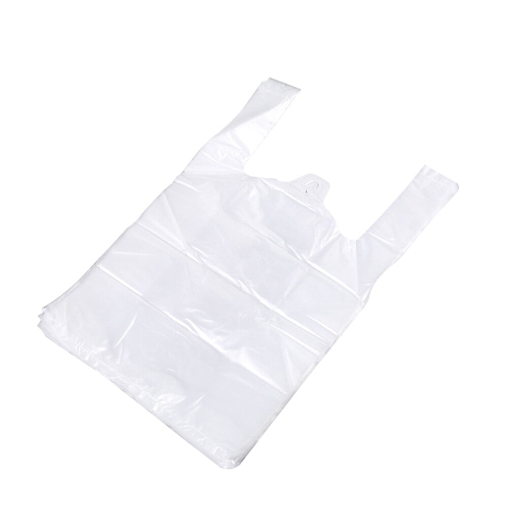 100pcs White Food Grade Plastic Bag with Handle Food Packaging Bag for
