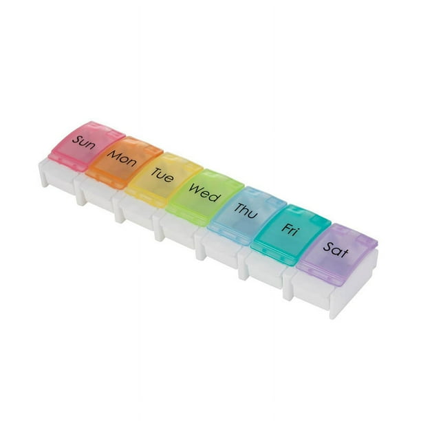 Organizador semanal y diario de pastillas, pastillero grande con botón, planificador de pastillas de 7 días, espacioso para uso diario o de viaje, arcoíris