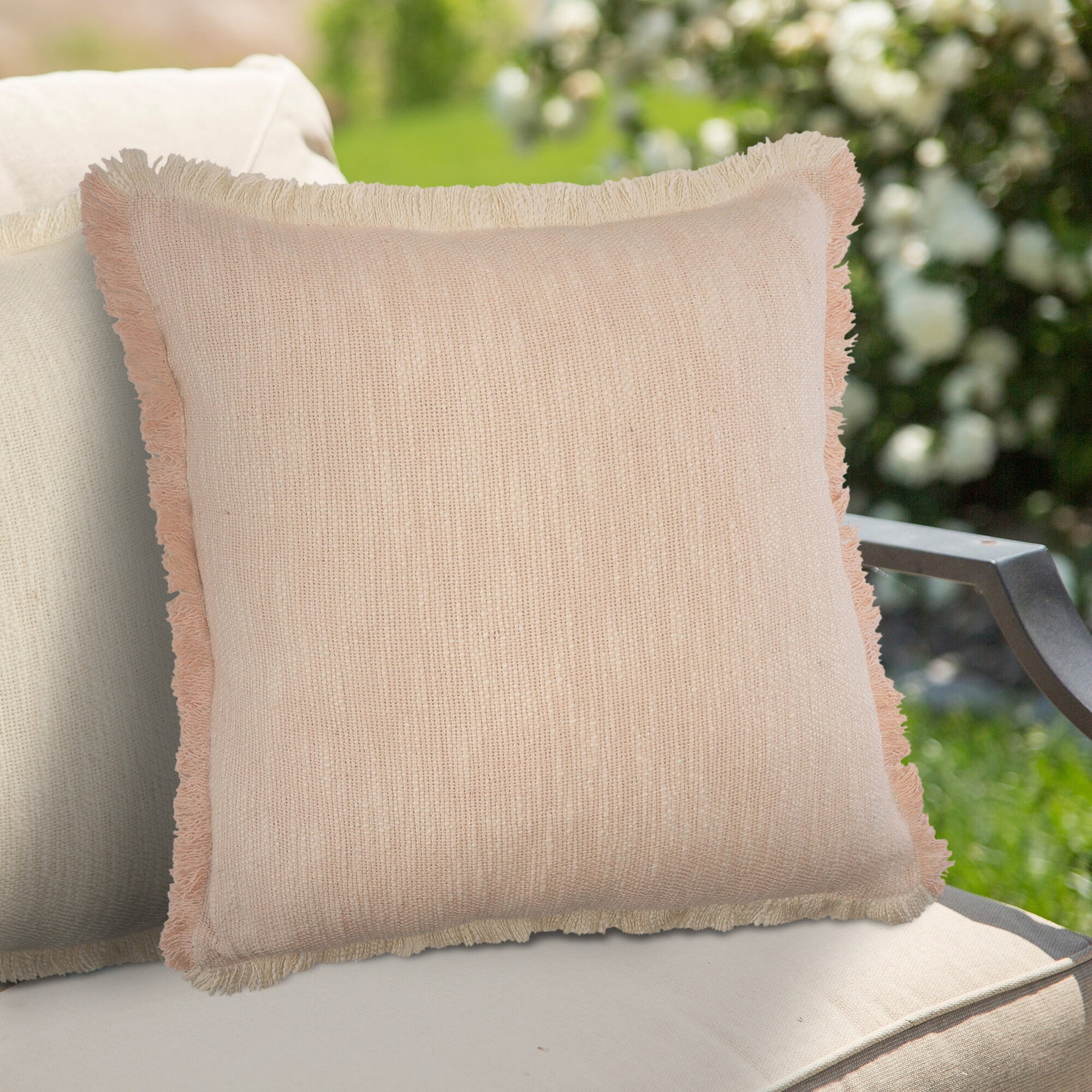 Ox Bay Bennett 20" x 20" Pink Solid Fringed Cotton Adult Decorative Throw Pillow Cover