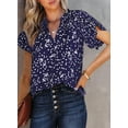 thumbnail image 2 of Women's Casual V Neck Alicia Floral Print Smocked Short Sleeve Chiffon Blouses Bohemian Top Shirts, 2 of 11
