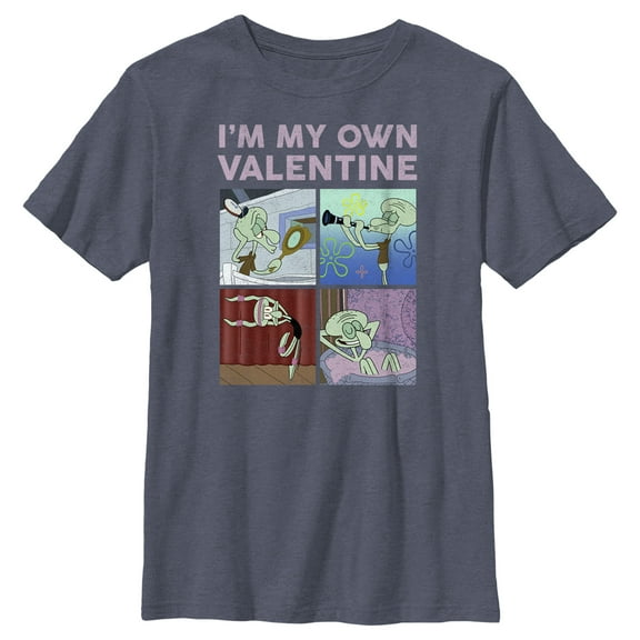 Boy's SpongeBob SquarePants Valentine's Day Squidward I'm my Own Valentine  Graphic Tee Navy Blue Heather Small