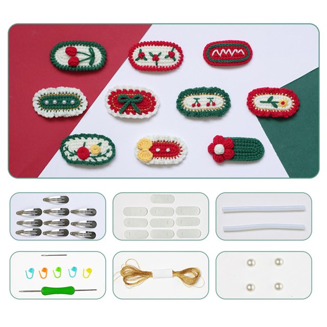 Kit de ganchillo hecho a mano para principiantes, juguete tejido a mano, haz tu propio kit de ganchillo con pasadores coloridos y bonitos DIY para serie de navidad Macarena equipos de ganchillo