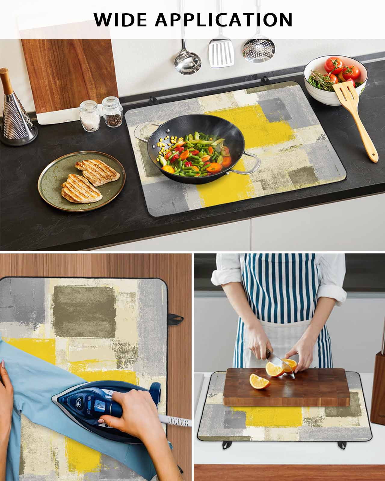nqOlkjepod Large Induction Cooktop Protector Mat 24"x21", Yellow Ombre Stove Top Covers for Electric Stove, Rustic Chic Abstract Gradient Plaid Art Stove Burner Cover Mats, Glass Top Stove Cover