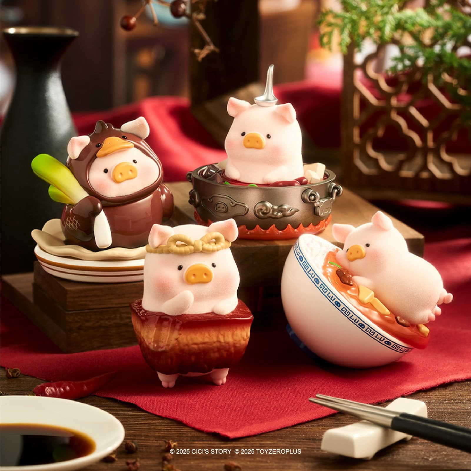 Lulu The Piggy Blind Box Figures - Lu's Table Series Blind Boxes Mystery Box Cute Animal Figurines Collectibles Home Decorations Holiday Birthday Gifts, Single Box