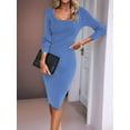 thumbnail image 6 of Women 2025 Summer Ribbed Short Sleeve Bodycon Maxi Dress Side Slit Knit Square Neck Long Sundress Blue M, 6 of 9