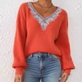 thumbnail image 2 of TFEOQRY Women's Embellished V Neck Sweater Puff Sleeve Loose Knit Casual Pullover Fall Winter Top Orange, 2 of 8