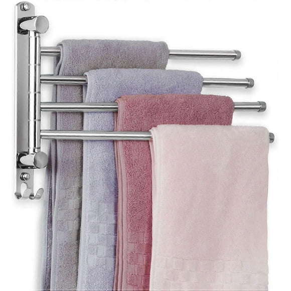 Bathroom Towel Rail with 4 Bars 180Rotating Towel Rails SUS304 Stainless Steel 34CM Wall Mounted Towel Rails for Bathroom Kitchen Sink- Silver