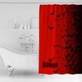 Fabric Shower Curtain, Bats Red Black Gradient Happy Halloween Bathroom