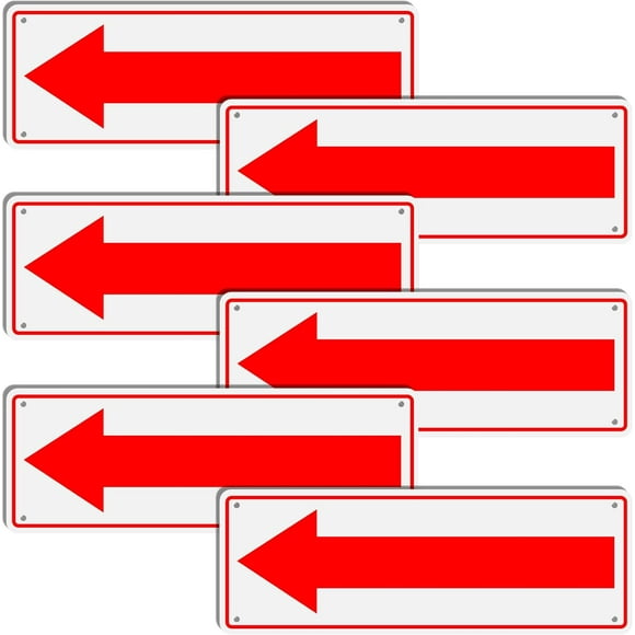 GHSDFBB Arrow Sign 10x3.5 Inch Aluminum Reflective Sign Road Metal Arrow Sign Right Arrow Sign Direction Board Arrow Directional Outdoor Arrow Decor (Red, 6 Pack)