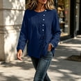 thumbnail image 4 of Klisyaur Womens Crew Neck Shirts Side Button Up Long Sleeve Tunic Tops Casual Loose Comfy Fall Winter Blouses, 4 of 8