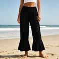 thumbnail image 2 of SONXAHE Women's Flare Hem Capris Elastic Waist Beach Daily Cropped Trousers, 2 of 8