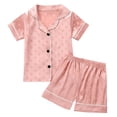 thumbnail image 4 of Ulanda Girls Pajamas Set Soft Silk Satin Pajamas 2 Piece Short Sleeve Sleepwear Gifts for Kids Size 3-16 Years (Orange, 5-6 Years), 4 of 4