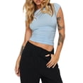 thumbnail image 1 of Faithtur Women's Slim Tank Tops One Shoulder Off Sleeveless Ruched Tight Fitted Asymmetrical Neck Solid Color Crop Tee Vest Tops, 1 of 9