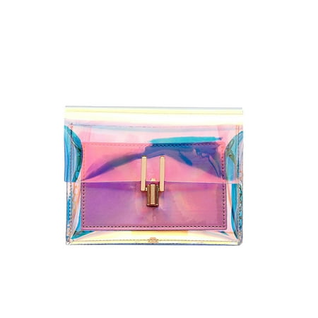 

NUOLUX Women Transparent Handbag Colorful Chain Bags Rainbow Purses Clear Jelly Mini Bag (Pink)